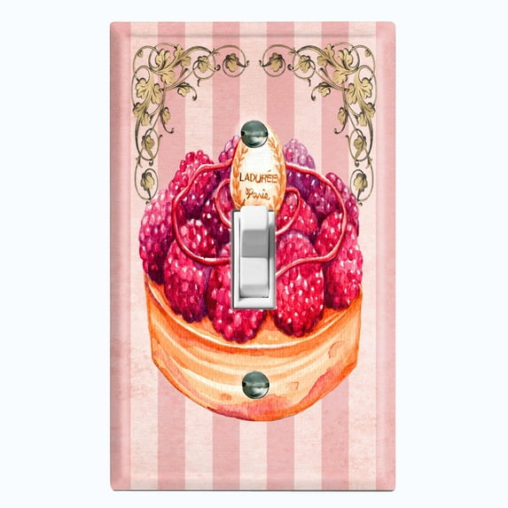 Metal Light Switch Plate Cover French Raspberry Cake Pink Stripes CAK046