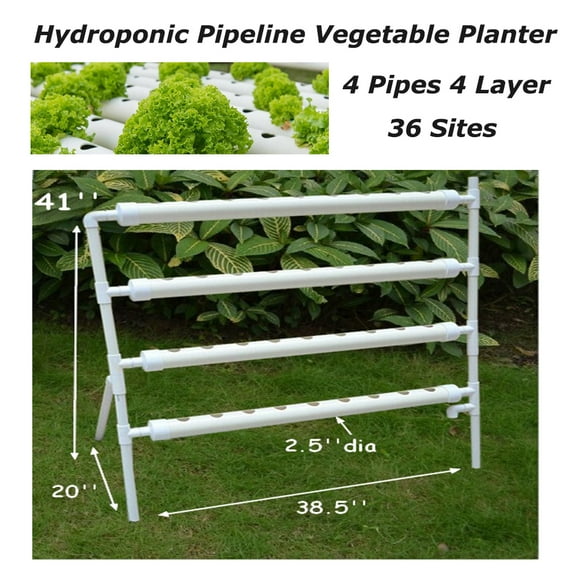 EQCOTWEA Hydroponic 36 Plant Site Grow Kit Single Sided Pipeline Vegetable Planter PVC