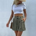 thumbnail image 3 of Pantalones cortos de mujer cintura corbata botón decoración casual moda verano senderismo pantalones cortos con bolsillos y cinturón OD verde M, 3 of 8