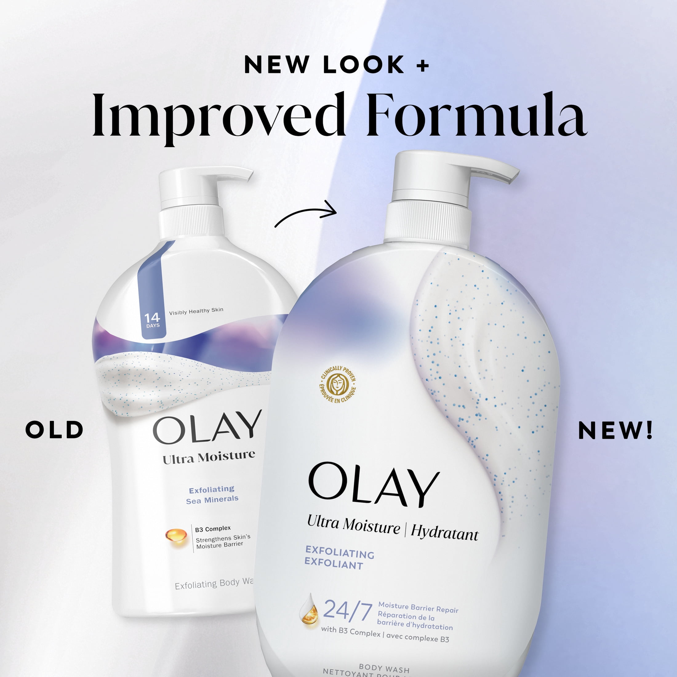Olay Ultra Moisture Exfoliating Body Wash, Vitamin B3 and Hyaluronic Blend, 35oz