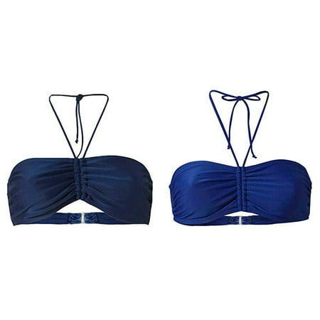 Lojoutye 2 Pack(Blue 1PCS & Dark Blue 1PCS) Star Bikini Swimsuit for Women Multipack Women s Summer Mix & Plain Bikini Bandeau Top Swimwear Beachwear