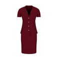 thumbnail image 3 of Prdecexlu Womens Suits 2 Piece Set Business Skirt Suit Set Short Sleeve Blazer and Skirt Suit Set Casual Work Office Outfits Deep Red M, 3 of 8