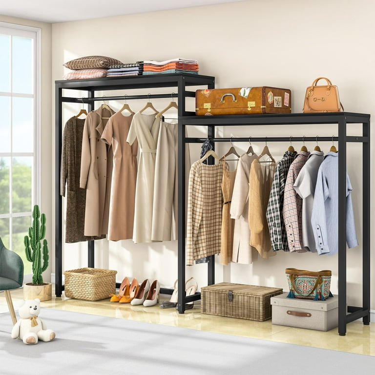Buy Metal Garment Rack Heavy Duty Indoor Bedroom Clothing Coat Stand with  Top Rod and Lower Storage Shelf Clothes Rack (Brown) Online at  desertcartINDIA