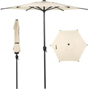 7.5FT Outdoor Patio Umbrella Outdoor Table Umbrella with Push Button Tilt and Crank Market Umbrella 6 Sturdy Ribs UV Protection Waterproof for Garden Deck Backyard Pool Beige
