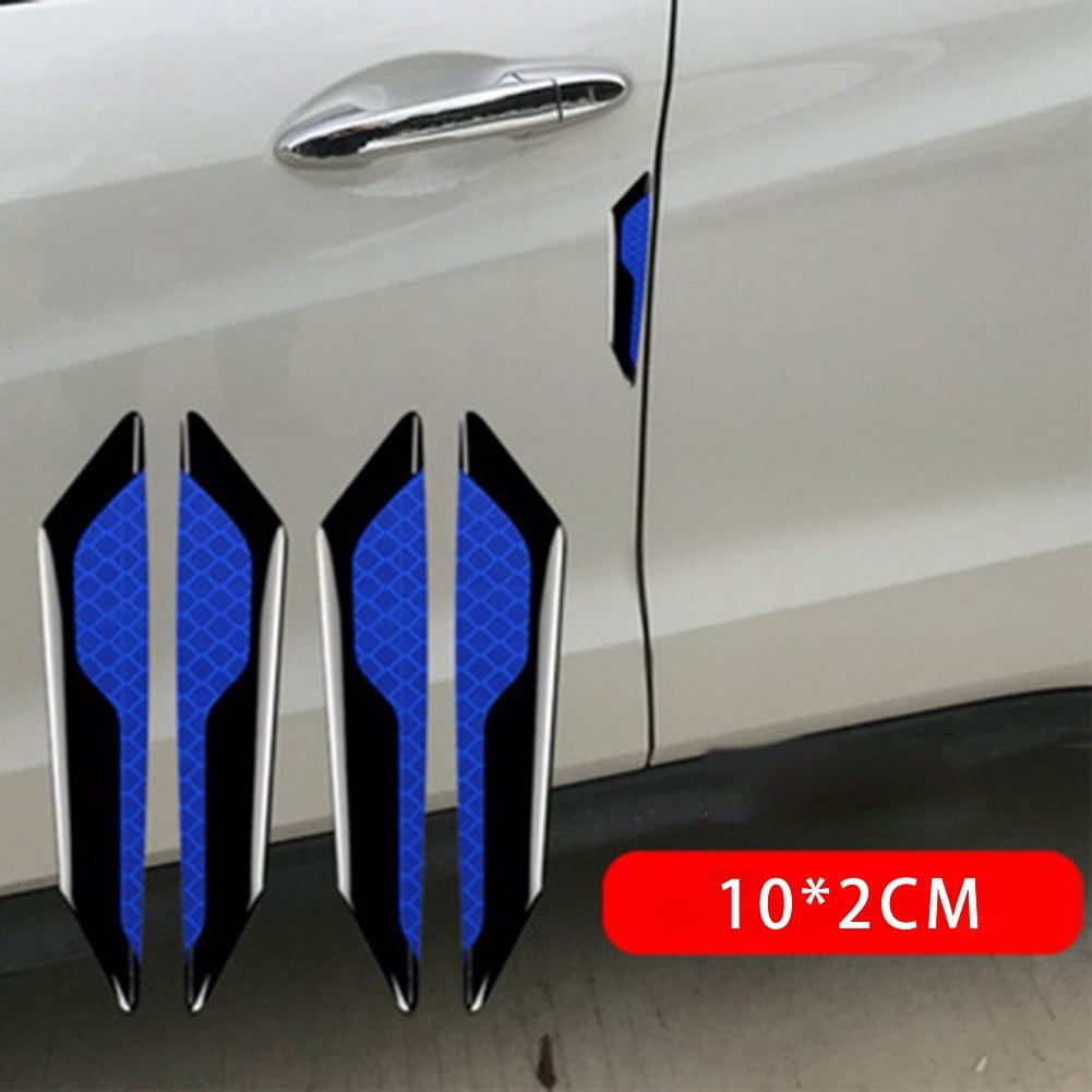 4 Packs Car Door Anti-Collision Strip Warning Stick Safe Drive Carbon Fiber Car Body Anti-Scratch Self-Adhesive Reflective Tape W
