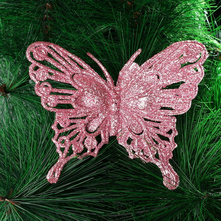 New Gold Powder Glitter New Year Decor Christmas Butterfly Fake Butterfly  Christmas Tree Decorations Home Xmas Ornaments GOLD 