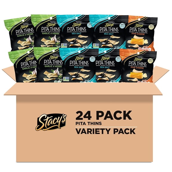 Stacy's Pita Thins Snack Chips, 3 Flavor Variety pack, 1 oz Bags, 24 Count Multipack