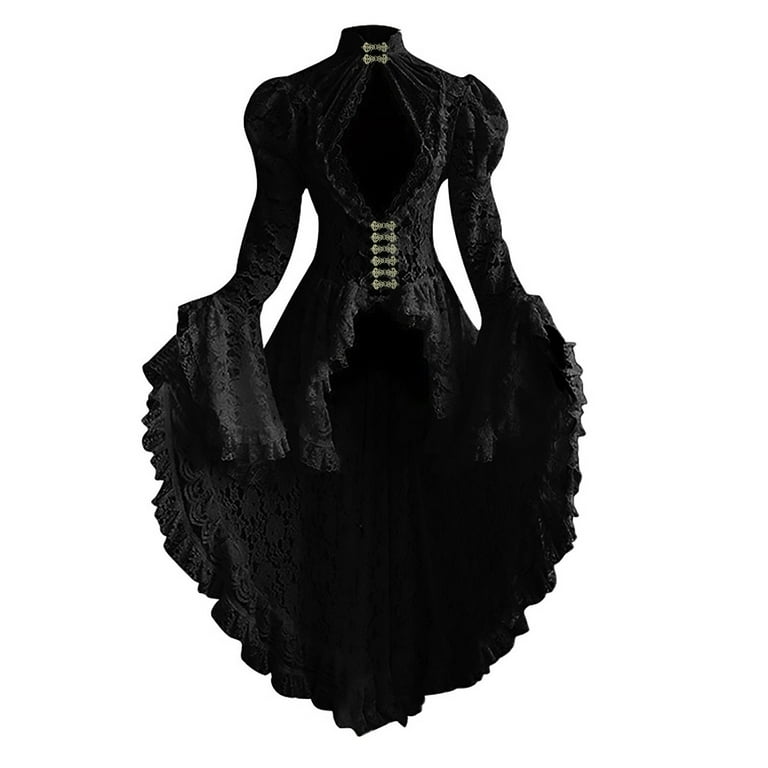 ZVAVZ Cyber&Monday Deals Women Gothic Dress, Flare Sleeve Hollow Out  Vintage Dresses, Formal Punk Hippie Dresses, Black Lace Draped Irregular  Swing Cocktail Dress - Walmart.com