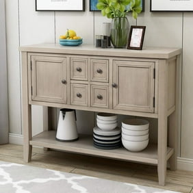 46 Wood Console Table Storage Cabinet Buffet Cabinet Sideboard With Four Storage Drawers Two Cabinets And Bottom Shelf For Dining Room Home