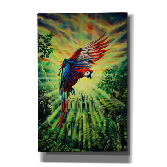 Epic Graffiti 'Parrot Temple' by Jan Kasparec, Canvas Wall Art, 26"x40"