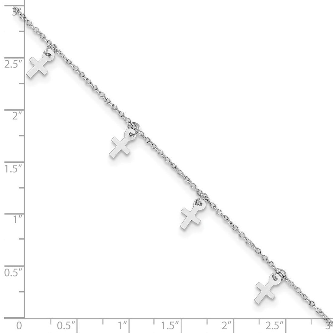5.25mm 925 Sterling Silver Rhodium Plated Polished Religious Faith Cross Plus 1in Extension Anklet 9.5 Inch Anklet for W