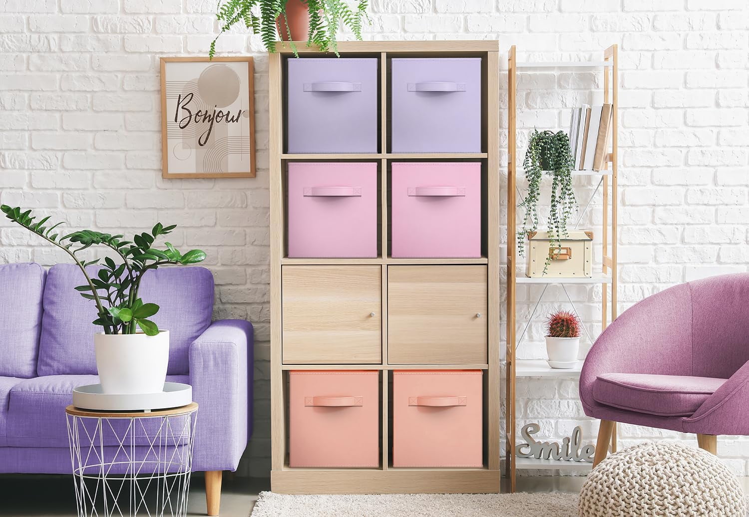 Sorbus 11" Storage Cube Bins (6-Pack) for Kid's Nursery, Playroom, Home Organization - Pink, Orange, Purple