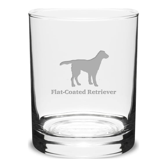 Flat-Coated Retriever Deep Etched 14 oz Classic Double Old Fashion Glass