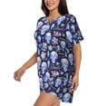 thumbnail image 2 of Kdxio crystal cool Skull flower Print Pajamas Sets for Women Short-Sleeved Pjs with Lounge Shorts Two Piece Sleepwear S-4XL, 2 of 5