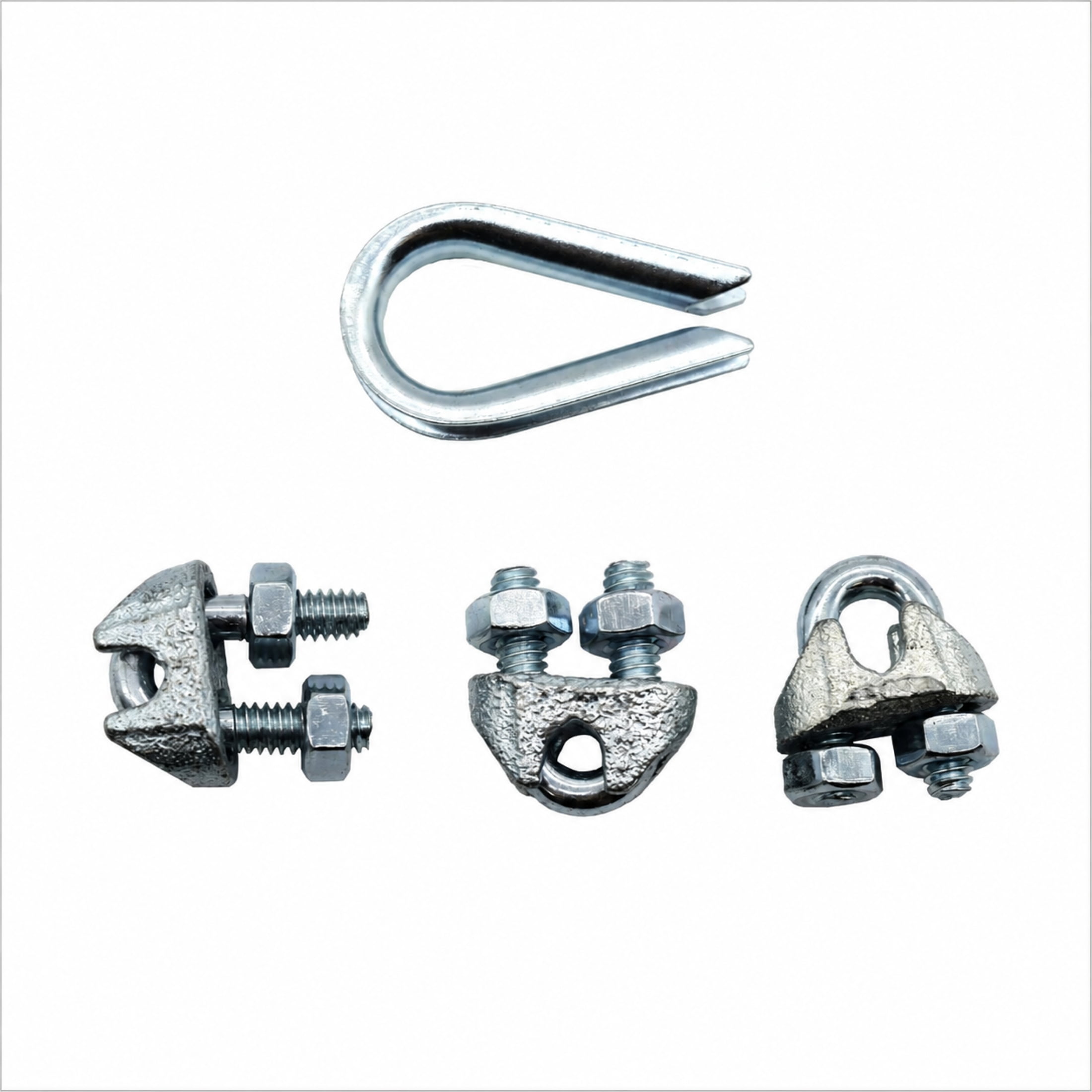 (5 pack) 3/16" Wire Rope Thimble & Clip Set, Steel, Zinc-Plated, Peerless Chain Company, #4718738, 1 Thimble, 3 Clips