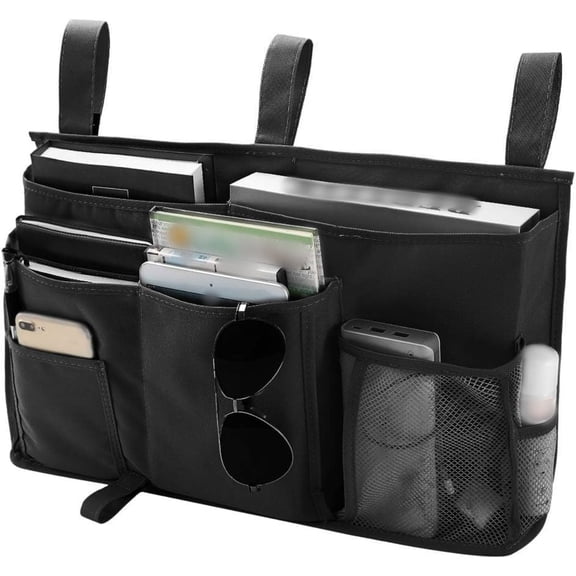 Manss Black Bedside Caddy, Hanging Bed Organizer, Storage Bag Pocket for Bunk and Hospital Beds, College Dorm Rooms Baby Bed Rails,Camp (8 Pockets)