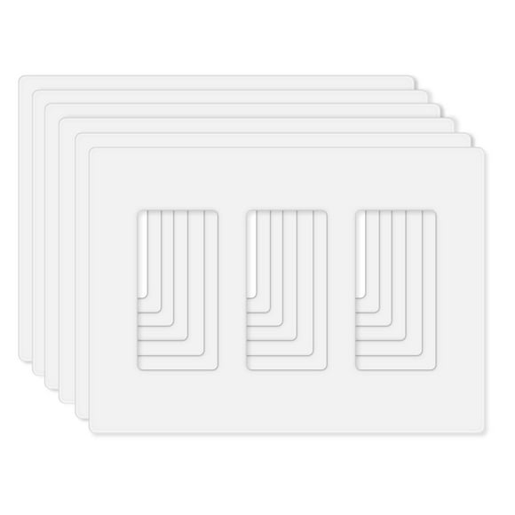 MLLIZH 3-Gang Screwless Wall Plate Cover, Decorator Outlet Cover for Light Switches, Dimmers, GFCI, Receptacle, UL Listed, White (6-Pack)