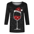 thumbnail image 4 of Prix Réduit! Aqestyerly Hauts de Noël pour Femmes Liquidation T-Shirt Imprimé de Noël Manches 3/4 Blouse Col Rond Hauts Décontractés, 4 of 4