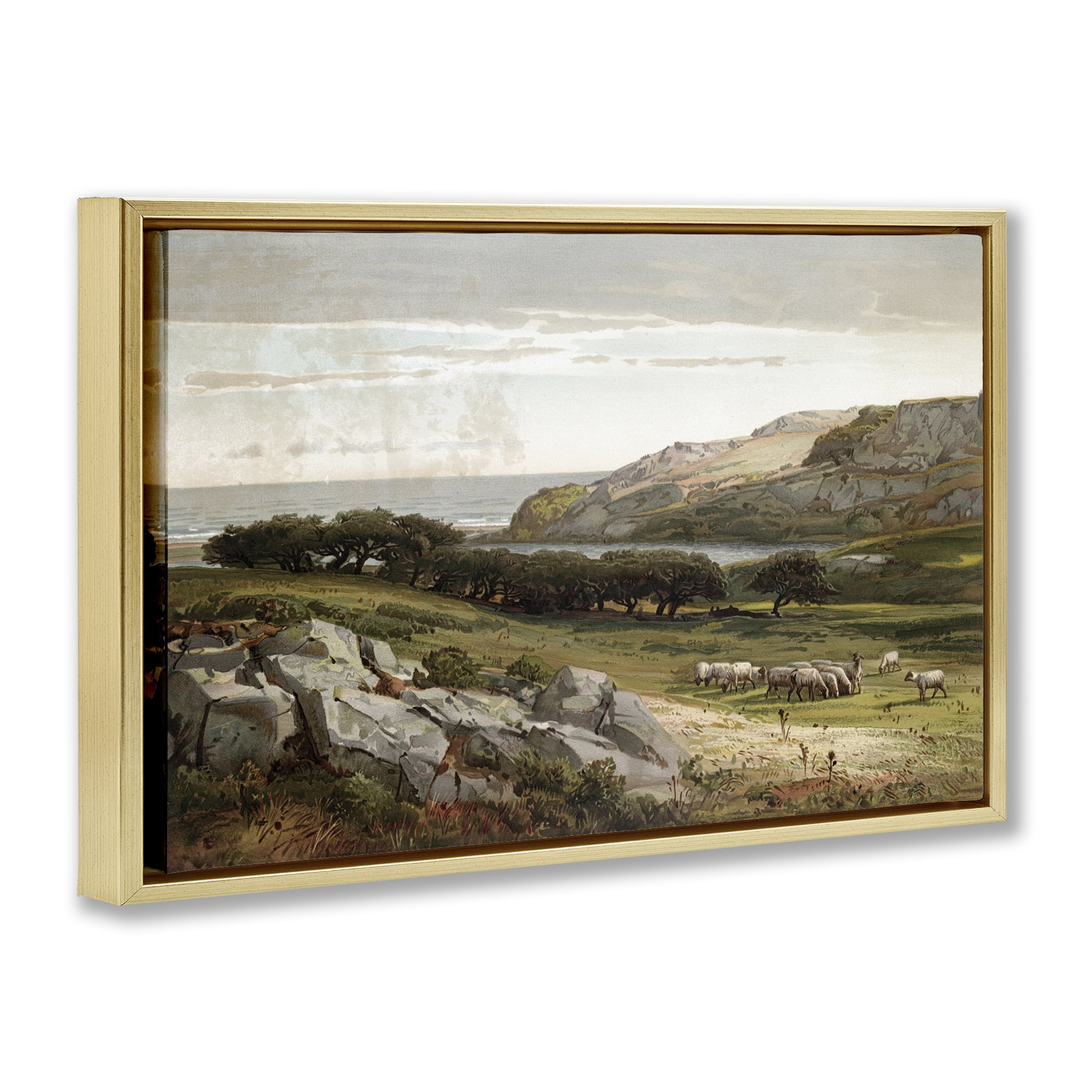 Stupell Industries Sheep in Passionate Landscape Gold Framed Floater Canvas Wall Art, design by Lula Bijoux & co.