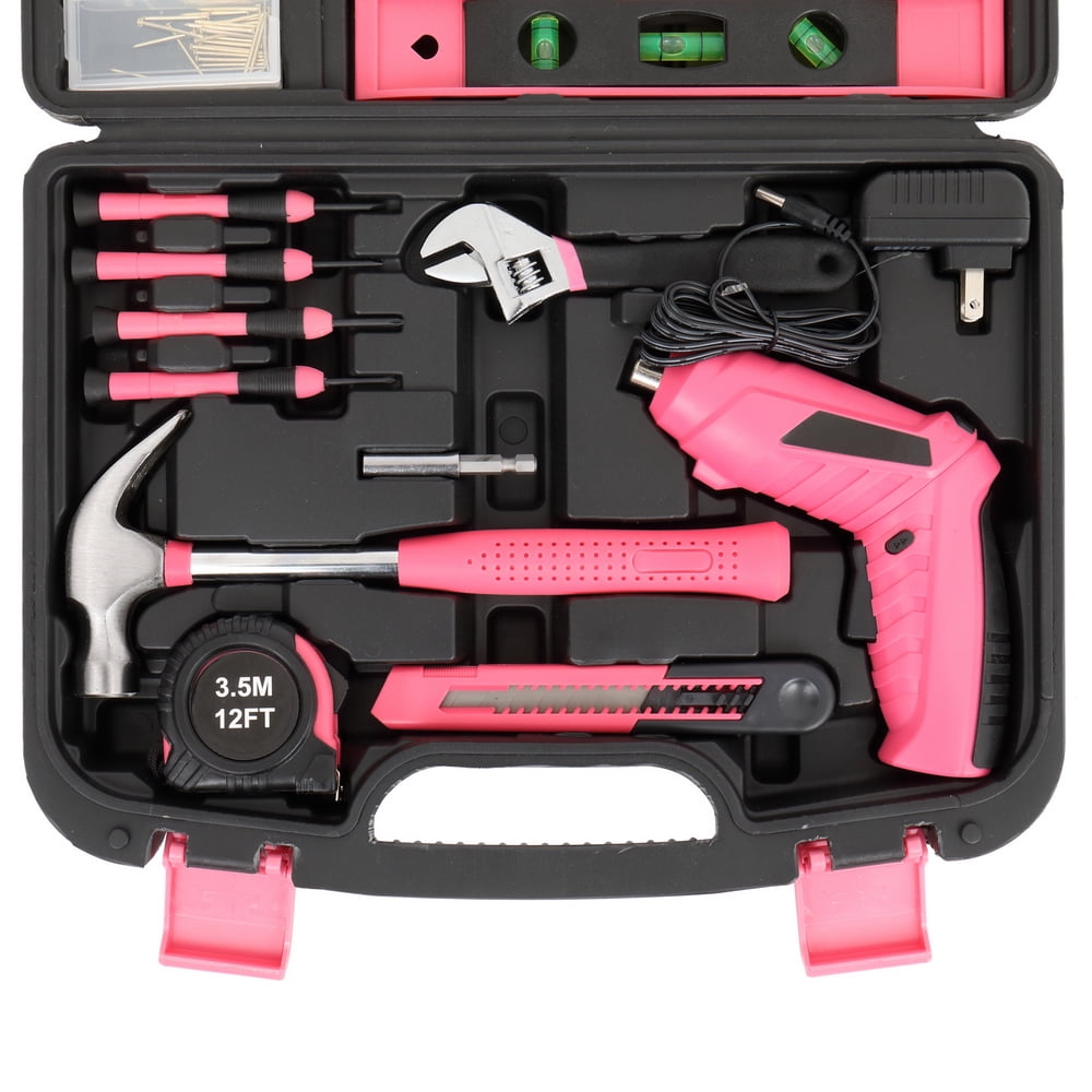 149pcs Iron Household Tool Set Pink Tool Drill Set Box Tool Kit For Women College Student House With Drill