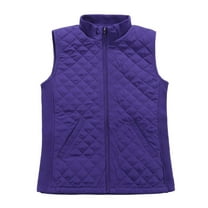 Bienzoe Women Casual Quilted Sleeveless Light Weight Vest Stretch Rib Purple XXL