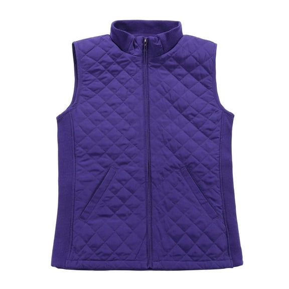 Bienzoe Women Casual Quilted Sleeveless Light Weight Vest Stretch Rib Purple XL
