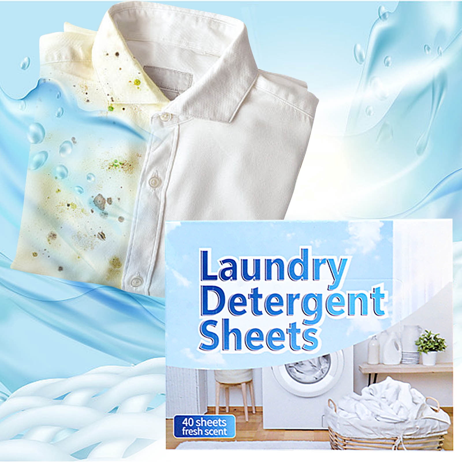 Concentrated Laundry Tablets 40-Count Strong Stain Remover Sheets Washing Detergent for All Fabrics Wash Safe