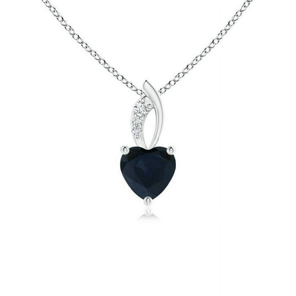 ANGARA Natural Blue Sapphire Heart Pendant with Diamond Accents in 14K White Gold for Women (Size-5mm) | September Birthstone, Anniversary, Jewelry Gift for Women | Natural Blue Sapphire Necklace