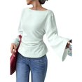 thumbnail image 1 of Camisas de Larga para Mujer, Tops Cortos de Otoño, Cuello , Mangas Acampanadas, Acanalados, con Cordones, Ropa Y2K Verde L, 1 of 8