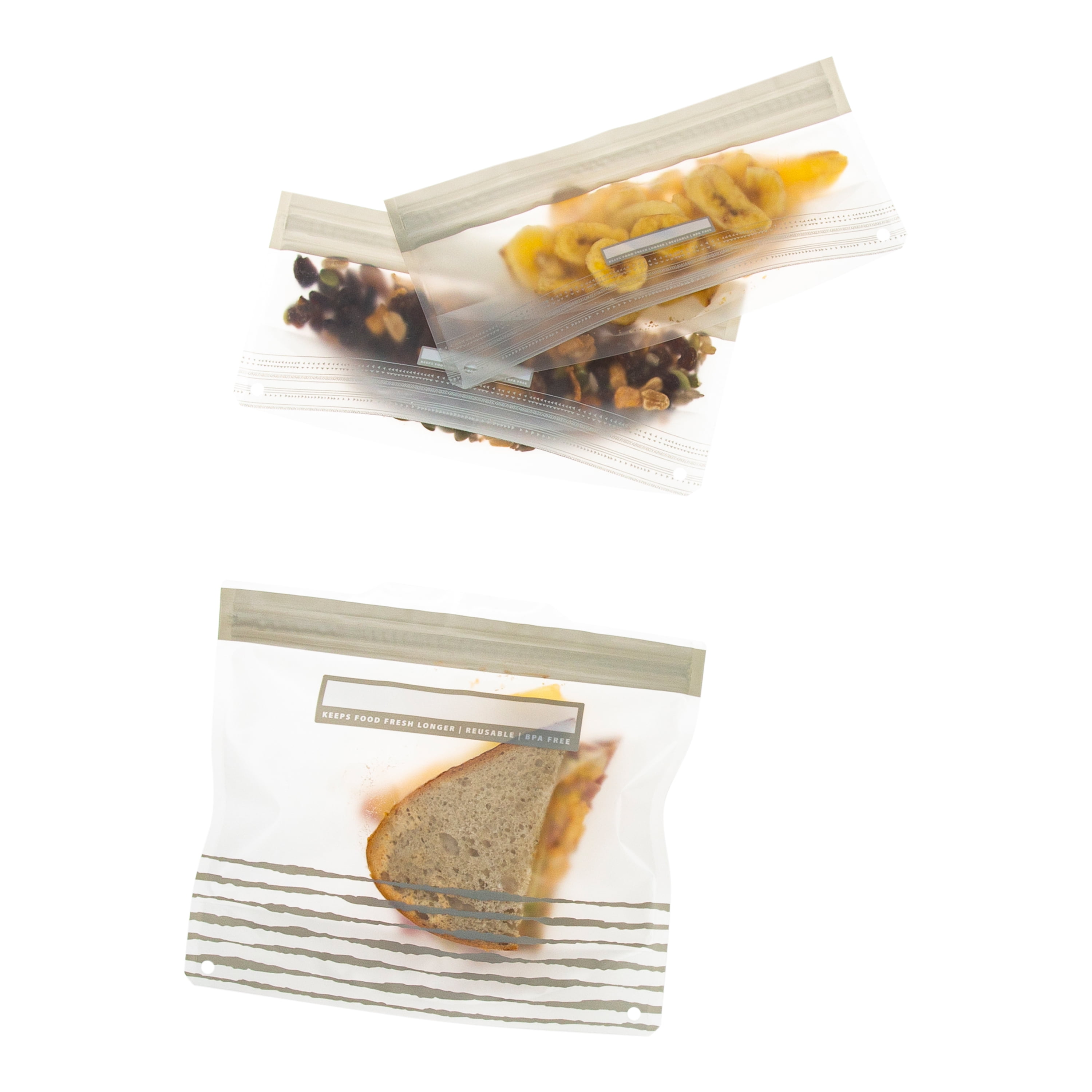 Kitchen Details 6 Piece Set Plastic Reusable Sandwich and Snack Bags, Gray