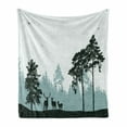 thumbnail image 1 of Deer Hunting Soft Flannel Fleece Throw Blanket, Reindeer Forest Flying Birds Silhouette, Cozy Plush for Indoor and Outdoor Use, 50" x 70", Pale Teal Dark Green, by Ambesonne, 1 of 5