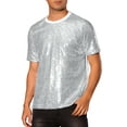 thumbnail image 4 of Camiseta con brillo INSPIRE CHIC para hombres, camiseta de lentejuelas de manga corta, cuello redondo, camiseta disco metálica 2XL plateada, 4 of 5