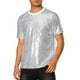 thumbnail image 4 of Camiseta con brillo INSPIRE CHIC para hombres, camiseta de lentejuelas de manga corta, cuello redondo, camiseta disco metálica 2XL plateada, 4 of 5