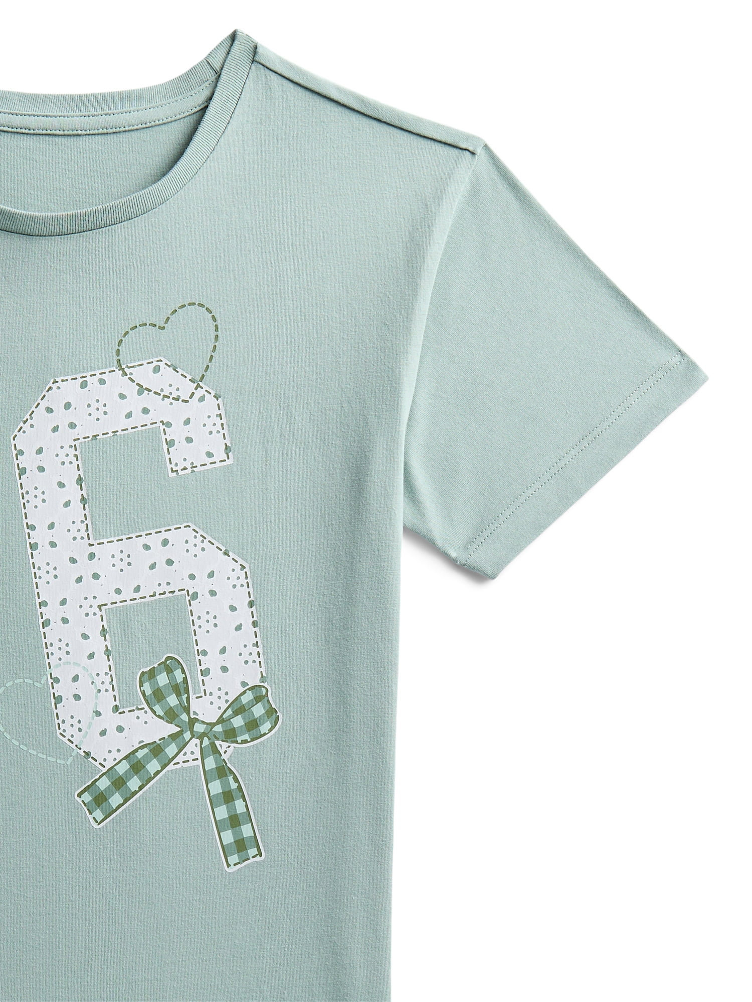 Wonder Nation Girls Faux Applique 76 Graphic Tee with Short Sleeves, Sizes 4-18