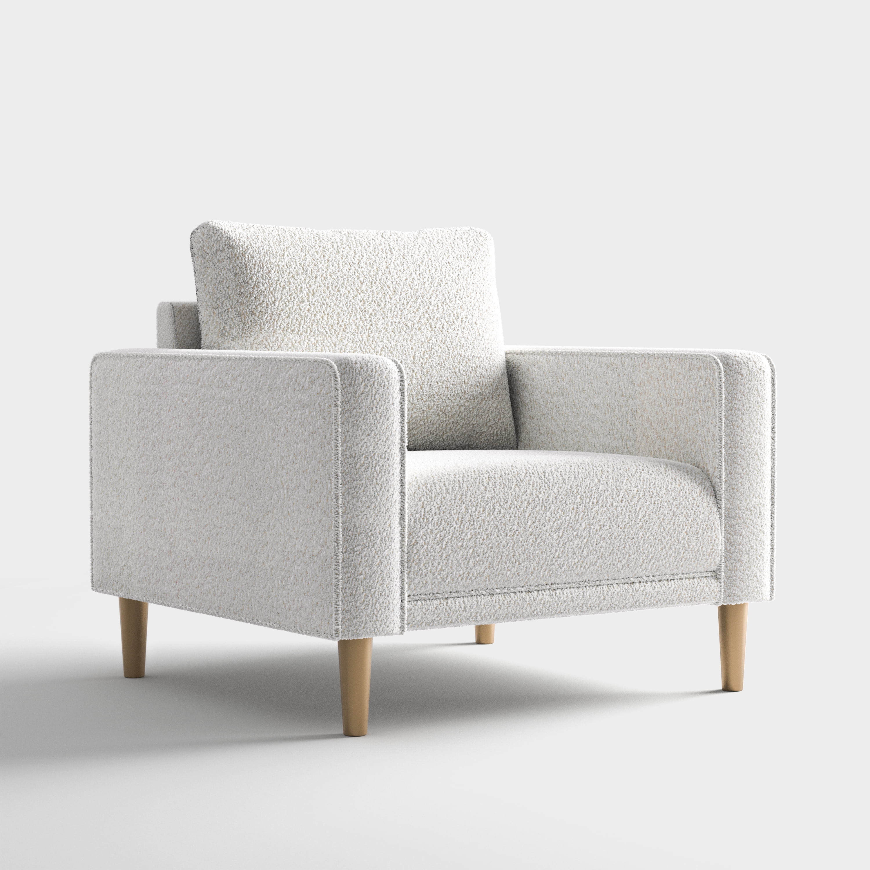 Furniture of America Doux Off White MCM Custom Boucle Upholstered Fabric Welt Trim Armchair Living Room Accent Chair