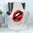 thumbnail image 4 of I Love You Soft Flannel Fleece Blanket, Comical Seductive Female Lips Ajar in Desire Red-Hot Lipstick Retro Style, Cozy Plush for Indoor and Outdoor Use, 60" x 80", Red White Black, by Ambesonne, 4 of 5
