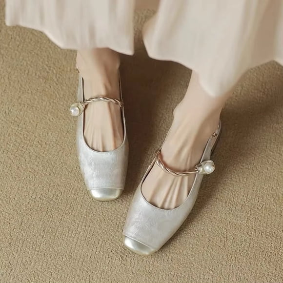 YOUYEDIAN Mary Jane Shoes for Women Slip on Dressy Ballerina Flats Shoes for Women New Trendy Non-Slip Flats for Casual Work Office (White)