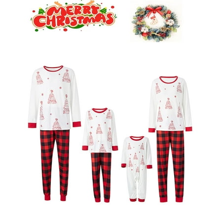 

Licupiee Christmas Pajamas Matching Family Pajama Set Nightclothes Long Sleeve Christmas Tree Print Tops Trousers Suit / Romper