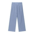 thumbnail image 5 of Tdoqot Girls Cotton Linen Pants- Baggy Elastic Waist Wide Leg Lightweight Kids Summer Pants Light Blue Size 8 Years, 5 of 6