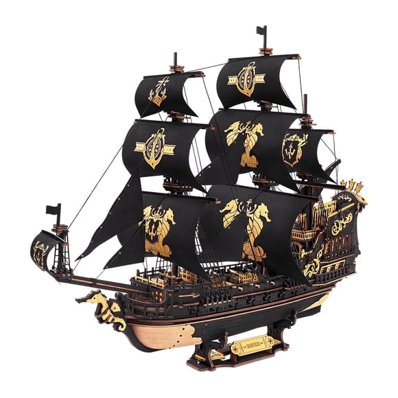 ROKR Casse-Tête 3D - le Navire Barque Hippocampe, Échelle 1:100, Jouets de Construction en Bois DIY pour Adultes