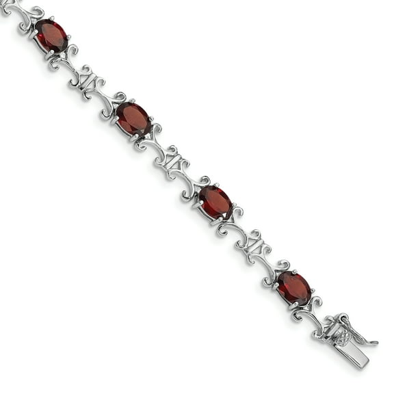 Primal Silver Sterling Silver Rhodium-plated Garnet Oval Bracelet
