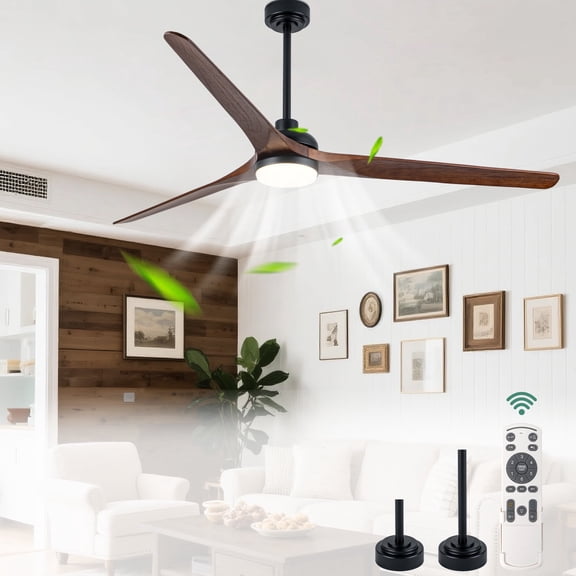 Cusp Barn 72" 3-Blade Propeller Wooden Ceiling Fan with LED Light & Remote, DC Motor, 6 Speeds, Reversible, Dimmable 3 CCT Lighting, Adjustable Downrods for Bedroom Living Room