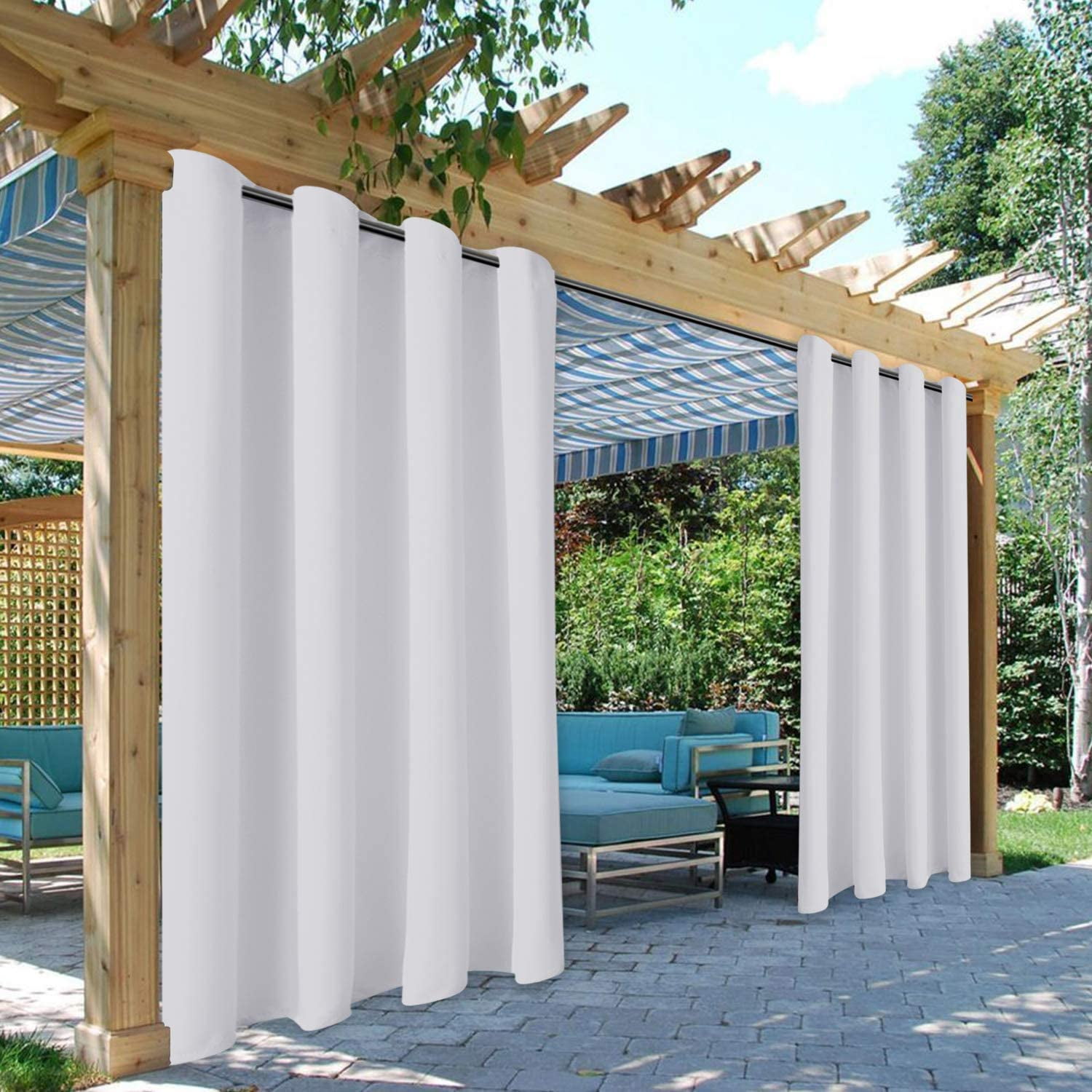 HOMEIDEAS Greyish White Outdoor Curtains for Patio Waterproof Extra Wide 100 X 96 Inch Blackout Outdoor Curtains 1 Panel Thermal Insulated Outdoor Patio Curtains for Porch/Pergola/Yard/Arbor/Pool 
