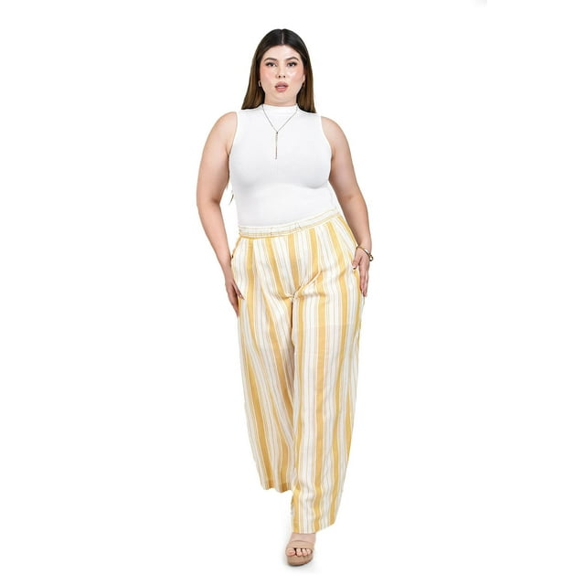 Pantalon palazzo a rayas Roman Fashion /Tallas Extras, 7164 (Amarillo) amarillo 42
