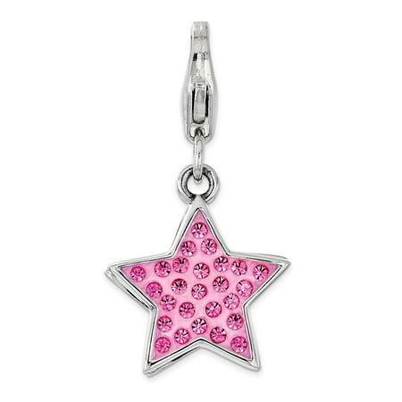 Solid 925 Sterling Silver Pink Swarovski Star with Lobster Clasp Pendant