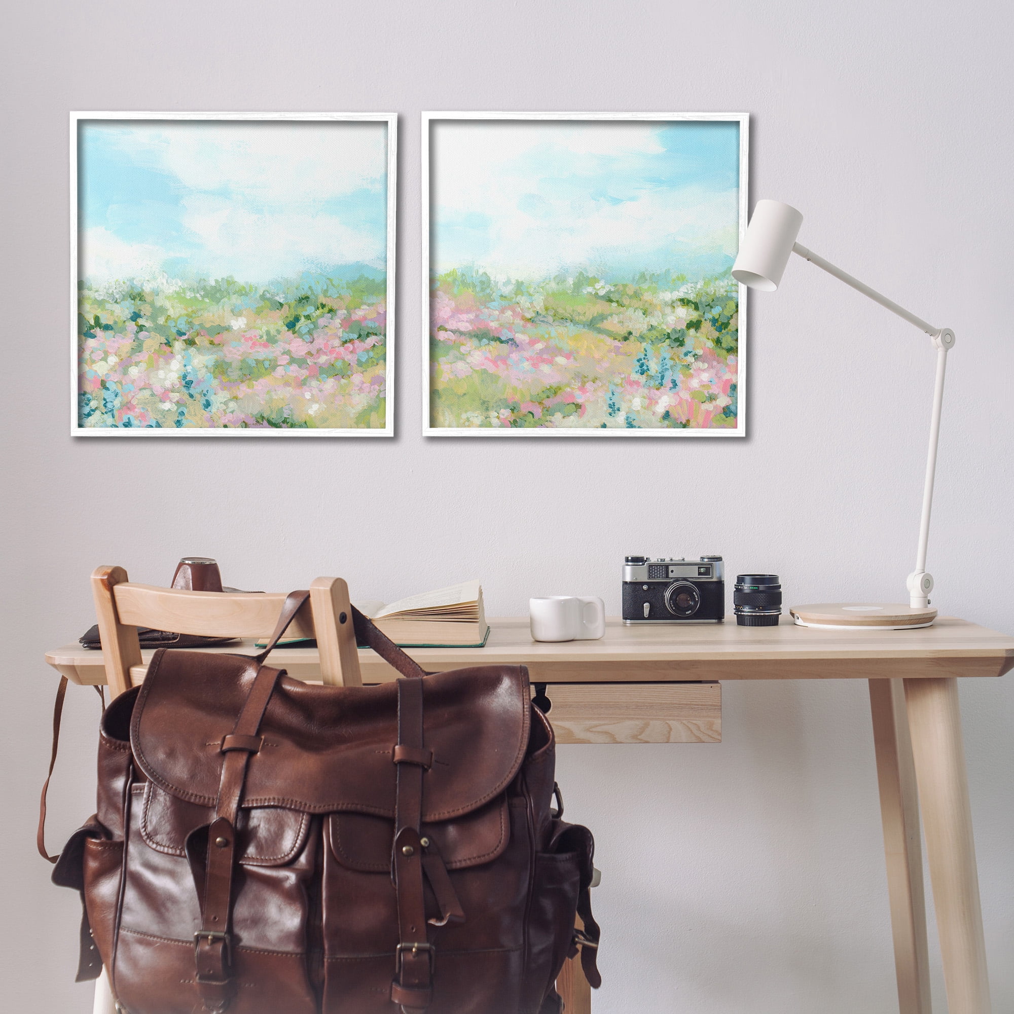 Stupell Industries Abstract Cottage Meadow Landscape Painting White Framed Art Print Wall Art, 24 x 24, Set of 2