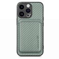 thumbnail image 1 of For Iphone 15 Pro Carbon Fiber Leather Card Magsafe Phone Case(Green),iPhone 16 Pro, 1 of 8
