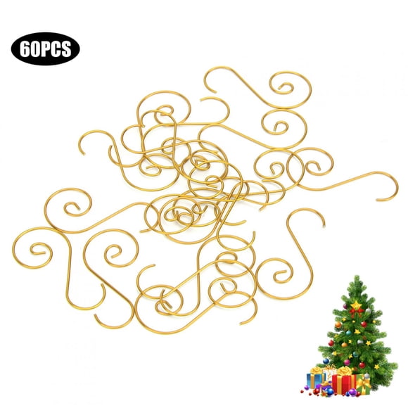 Mini ganchos en forma de S para decoración de árbol de Navidad (60 piezas, dorado)