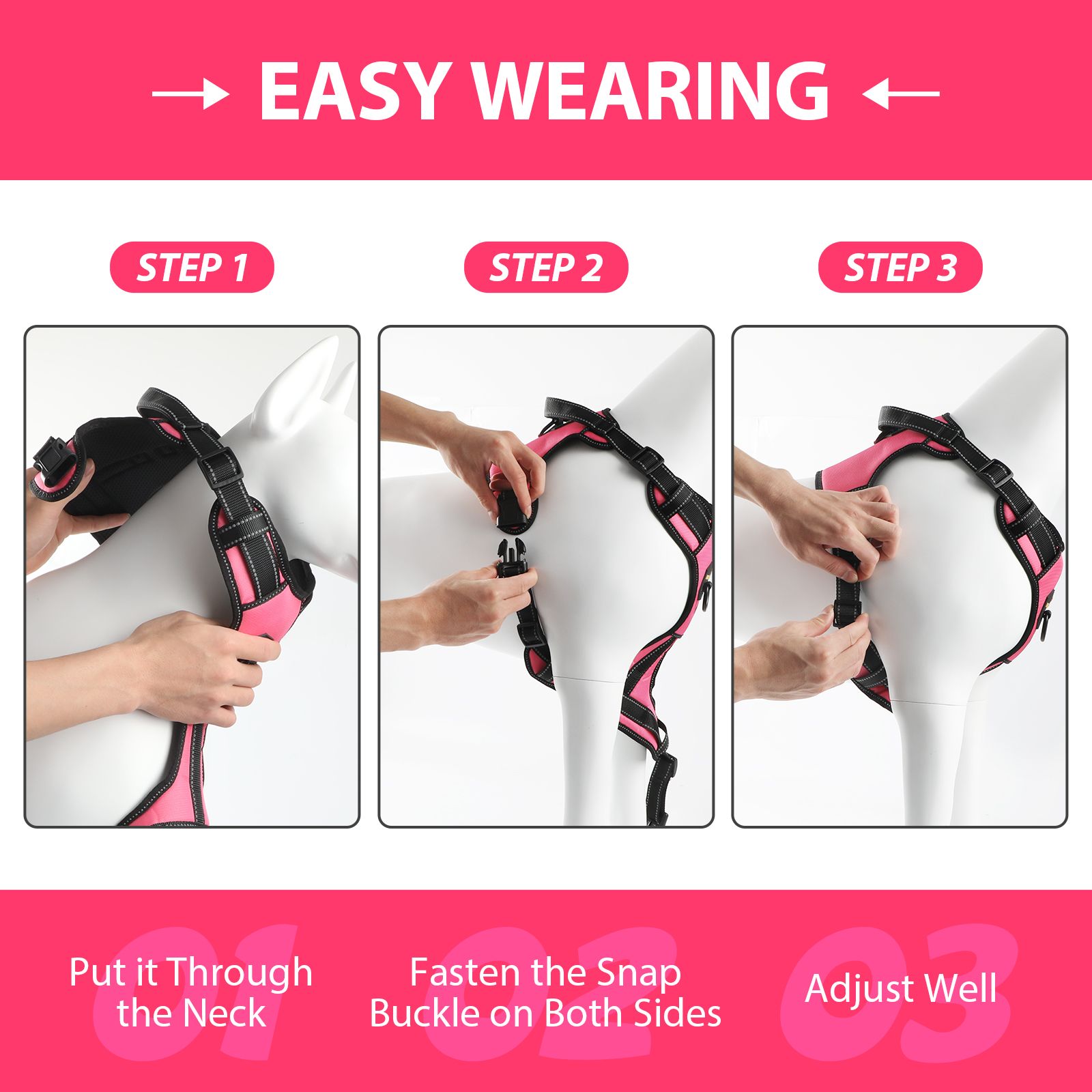 MASBRILL No Pull Dog Harness and Leash Set, Pink, Large photo 6