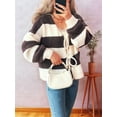 thumbnail image 6 of Women'S Loose Casual V-Neck Long-Sleeved Sweater Jacket Striped Contrast Lace-Up Knitted Cardigan Brown S, 6 of 8